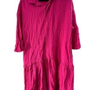 Mayas Place Vibrant Pink Crinkled midi drop waist Dress xl